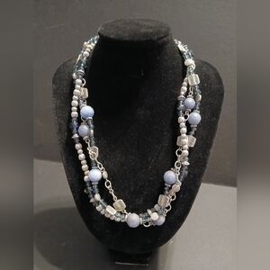 Premire designs multi strand blue glass bead chain necklace